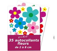 younikat Set Autocollants Fleurs 35 Flower-Power Scooter Voiture - kfz156 | 35 petites fleurs autocollantes résistantes aux intempéries pour téléphone, accessoires, scooter, vélo et ordinateur