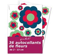 younikat Set Autocollants Fleurs Rétro 36 Pièces - kfz744 | Stickers bleu rouge résistants intempéries pour voiture vélo valise casque