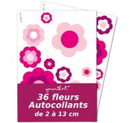 younikat Set autocollants fleurs rétro 36 pièces - kfz746 | Décorations fleurs roses pour voiture, vélo, valise et casque