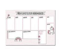 younikat Sous-main Bureau Planificateur Hebdomadaire Licorne A3 - print018 | 40 Feuilles organiseur de bureau papier rose cadeau en français