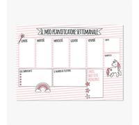 younikat Sous main de bureau Mon plan hebdomadaire motif licorne en italien I DIN A3 I 40 feuilles I papier rose cadeau pour filles enfants I print019
