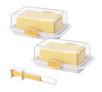 YOUNTHYE Lot de 2 beurriers blancs avec couvercle - 18,5 x 11 x 6,8 cm - Alternative au beurrier en céramique - Robuste - En plastique - Pour 250 g de beurre et de fromage