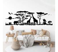 YOUOUSI Sticker mural girafe, oiseau, éléphant, jungle de zoo, autocollant mural arbre et animaux de la savane africaine, salon, chambre, chambre d'enfant.