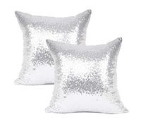 YOUR SMILE Lot de 2 Housses de Coussin décoratives en Satin argenté à Paillettes et Confortables 43,2 x 43,2 cm (142)