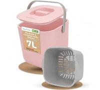 YourCasa® Petite poubelle à compost, 7 l, pour déchets organiques quotidiens de la cuisine, passe au lave-vaisselle, anti-odeurs, avec égouttoir amovible et couvercle, rose