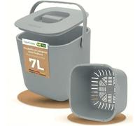 YourCasa® Petite poubelle à compost, 7 l, pour déchets organiques quotidiens de la cuisine, passe au lave-vaisselle, anti-odeurs, avec égouttoir amovible et couvercle, gris