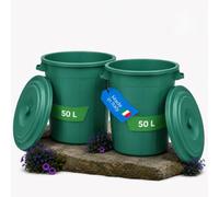 YourCasa Poubelle 2 x 50 l - Poubelle avec couvercle - Poubelle avec poignées de transport pour jardin - Poubelle à nourriture ou citerne de pluie petite - Poubelle à eau - Petite poubelle universelle