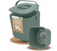 YourCasa Poubelle bio de cuisine 7 l - Seau à compost avec passoire et couvercle amovibles - Anti-odeur, passe au lave-vaisselle et sans sacs poubelle bio - Poubelle bio pour vider moins souvent