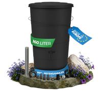 YourCasa récupérateur Eau de Pluie 160 litres [avec collecteur de Pluie] - avec raccord de Tuyau de Descente - Récupérateur Eau de Pluie avec Robinet - Reservoir Eau de Pluie (Anthracite, 160L)