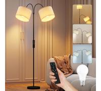 YOURLITE Lampadaire sur Pied de Salon Arc,Deux lumières,Noir | Lampe LED sur Pied à Intensité Variable avec Télécommande,pour chambre,Bureau,Abat-Jour en Tissu,Style Moderne,avec Ampoule