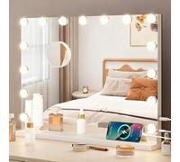 YOURLITE Miroir Maquillage Hollywood 58X45 cm,15 Ampoules LEDMiroir Coiffeuse Luminosité Variable avec Port USB, Contrôle Tactile avec Loupe Grossissante, pour Coiffeuse Miroir sur Table/sur Mur