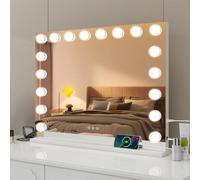 YOURLITE Miroir Maquillage Hollywood 80x62 cm,18 Ampoules LEDMiroir Coiffeuse Luminosité Variable avec Port USB, Contrôle Tactile avec Loupe Grossissante, pour Coiffeuse Miroir sur Table/sur Mur