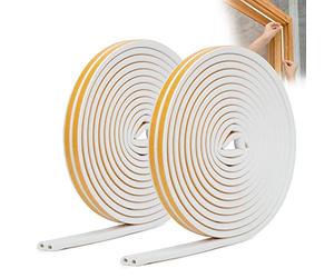 YOUSHARES 16M Bande de Joint de Porte D-Profil, Isolation Porte d'entrée Forte Adhérence, Joint d'étanchéité de Porte, Bas de Porte Calfeutrer Fenêtre Anti Froid Bruit Poussière 2 Rouleaux (Blanc)