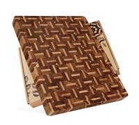YOUSUNLONG Grain de bout Planche à découper - 51L x 41l x 3,8Ép cm - Rainures et poignée intégrées pour le jus de fruit - Bloc de boucherie en bois d'acacia mélangé avec du chêne