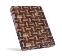 YOUSUNLONG Planche à découper bois de bout Acacia & Chêne 42x33cm épaisse 3,8cm - Grande planche de cuisine avec rainure à jus et poignées - Durable pour viande, fromage