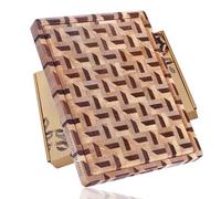 YOUSUNLONG Planche à découper en bois de bout à motif zigzag 3D - Bloc de boucher réversible en noyer et érable - 51cm x 41cm x 3,8cm - Plateau de service pour poitrine de bœuf,charcuterie