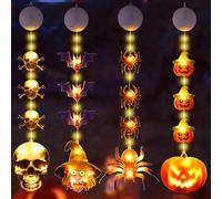 YOUYIKE 4 Pièces Fenêtre d'Halloween avec Ventouse, Lumières d'Halloween de Fenêtre, Araignée, Citrouille, Sorcière, Crâne Lumière LED, Fonctionnement sur Piles, pour Décoration de HalloweenFenêtre