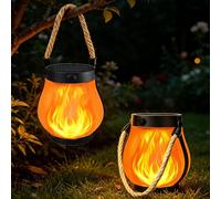 YOUYIKE Lanterne Solaire Exterieur, Flamme Lumières LED Nomade Suspendue Rechargeable Etanche Eclairage Jardin Solaire pour Deco Halloween Exterieur Camping (2pcs)