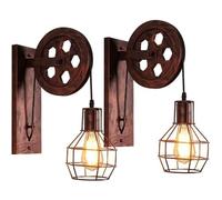 YoWei Lot de 2 Applique Murale Industrielle Poulie Design Suspension Métal en Forme Cage Noir Rouillé