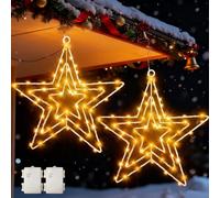 Yowin Étoile Lumineuse 2 Pièces 75 LED Etoile de Noël a Suspendre | Decoration Noël Exterieur a Pile avec Minuterie, Étoile de Sapin de Noel Étanche Fenetre Lumineux pour Intérieur Maison