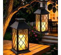 Yowin Lanterne Solaire Exterieur 2 Pièces 22cm Grande Lampe Solaire Jardin avec Bougie, Verre Trempé, Lampe de Table Étanche Suspension Lampe, Solaire Exterieur a Poser pour Balcon Jardin - Noir
