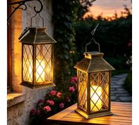 Yowin Lanterne Solaire Exterieur 2 Pièces 22cm Grande Lampe Solaire Jardin | Bougie Vacillante, Verre Trempé, Lampe de Table Étanche Suspension Lampe, Solaire Exterieur a Poser pour Jardin - Bronze