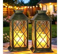 Yowin Lanterne Solaire Exterieur 2 Pièces 35cm Grande Lampe Solaire Jardin | Bougie, Verre Trempé, Lampe de Table Étanche Suspension Lampe, Solaire Exterieur a Poser pour Balcon Jardin Deco - Bronze