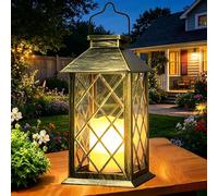 Yowin Lanterne Solaire Exterieur 35cm Grande Lampe Solaire Jardin | Bougie, Verre Trempé, Lampe de Table Étanche Suspension Lampe, Solaire Exterieur a Poser pour Balcon Jardin Deco - Bronze