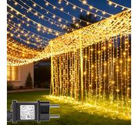 yowin Rideau Lumineux 6m x 3m 600 LED Guirlande Lumineuse Extérieur et Intérieur avec Transformateur, Étanche 8 Modes & Timer Rideau LED Décoration Mariage, Fête, Jardin, Pergola - Blanc Chaud