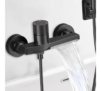 Yowmina Mitigeur Douche Noir, Mitigeur de Douche Thermostatique Mural Noir, Robinet Cascade en Laiton Massif, 2 Sorties d'eau, Raccord Standard Européen G1/2 pour Salle de Bain, Entraxe 150mm