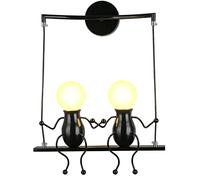 YOXANG LED Appliques Murales Fille Chambre Moderne Créatif Dessin Animé Une Paire de Gens Mini Lanterne Murale Lampes de Chevet en Métal Décor Réglable Balançoire Enfants Applique Murale 2×E27 (Noir)