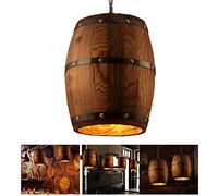 YOXANG LED Lustre Bois Baril Abat-jour Rétro Style Suspension Lumineuse Ajustable Chaîne Créatif Unique Lumières Suspendues Café Bar Restaurant Boutique Lampes E27 (Bois Antique, Baril)