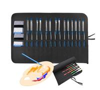 YOYEAH 1 pièce Pochette à pinceaux avec 30 compartiments, étui à crayons enroulable pour artistes, trousse à pinceaux, trousse à stylos, pochette à maquillage, noir, 49x33 cm
