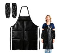 YPLANGENT Tablier Noir Homme Imperméable avec Manches Grand Tablier Cuisine Professionnel 68x80cm Tablier Boucher PU Cuir Résistant à l’Huile pour BBQ, Cuisine, Nettoyage, Atelier