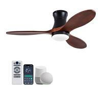 YPMS Ventilateur de plafond à profil bas de 106,7 cm avec lumière, voix, application et télécommande, ventilateurs de plafond encastrés noirs, 3 pales, bois de noyer, réversible, 3CCT