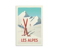 YQCQCS Poster vintage de voyage en France - Alpes d'hiver - Planche à neige rouge - Décoration murale - Affiches décoratives