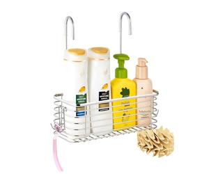 YQh Étagère de douche à suspendre, étagère de salle de bain, support de shampooing, le crochet arrière peut être tourné et peut être accroché au robinet ou à la barre transversale, acier inoxydable