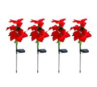 YQNISCU Lampes à Fleurs Solaires 4 Pièces Poinsettias Solaires Imperméables Fleurs de Noël Artificielles Lumière avec Piquet for Allée Cour Jardin Patio Pelouse Extérieure