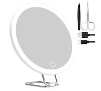 YQNISCU Miroir grossissant 30X, Miroir avec lumière, grossissement élevé de 6 Pouces, 3 ventouses et Support réglable for la Maison ou Les Voyages Rose -(White)