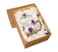 Yqqhrbm Mug à Café en Verre émaillé à Motif Floral et Papillon, avec Couvercle et Cuillère Inclus. Idéal comme Cadeau pour Ou Une Mère. Convient Pou, Violet