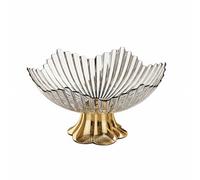 Yqqhrbm Plateau de Service Industriel Bol sur Pied Coupe à Fruits Centre de Table Bonbonnière PET Alimentaire Transparente Base Renforcée Nettoyage Simple, Blanc, Fleur Dorée