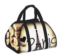 YQxwJL Sac de transport de bûches en bois Oxford 600D avec motif Tour Eiffel Love Paris, robuste et imperméable avec poignée renforcée