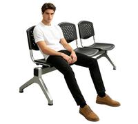Yqyc Chaises de Bureau 3 Places pour Invités avec Piètement Métallique en Y, Empilable, Idéal pour Les Espaces D'attente, Les Bureaux et Les Lieux Publics(Black)