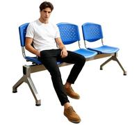 Yqyc Chaises de Bureau 3 Places pour Invités avec Piètement Métallique en Y, Empilable, Idéal pour Les Espaces D'attente, Les Bureaux et Les Lieux Publics(Blue)