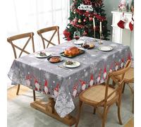 Yrendenge Nappe de Noël grise, motif Père Noël et flocon de neige, carrée, lavable, imperméable, pour fête d'hiver, décoration de la maison, 140 x 140 cm