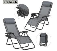 YRHome Chaise longue pliable gris clair avec coussin, chaise relax pliable pour la plage, le camping, le jardin et la piscine, chaise longue d'extérieur (2 pièces)