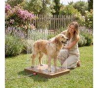 YRHome Douche de jardin carrée marron - Hauteur de la fontaine : 4 m - Avec pied - Antidérapant - WPC et acier inoxydable - Raccord d'eau de 3/4" - 67 mm d'épaisseur - Pour jardin, piscine, sauna