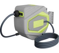 YRHome Enrouleur de tuyau 30 m avec douchette, gris-jaune, enrouleur automatique, montage mural pivotant à 180°, kit complet pour le jardin et l'arrosage