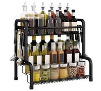 YRHome Étagère à Épices en Métal à 4 Niveaux, Support à Épices en Acier Inoxydable, Support de Rangement Cuisine Antirouille et Étanche, Organiseur pour Bouteilles à Épices Avec 8 Crochets Amovibles