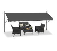 YRHome Store de balcon - Protection solaire - Avec manivelle - Rétractable manuellement - Résistant aux UV - Sans perçage - Toit de terrasse - 100 % polyester - 400 x 120 cm - Gris foncé